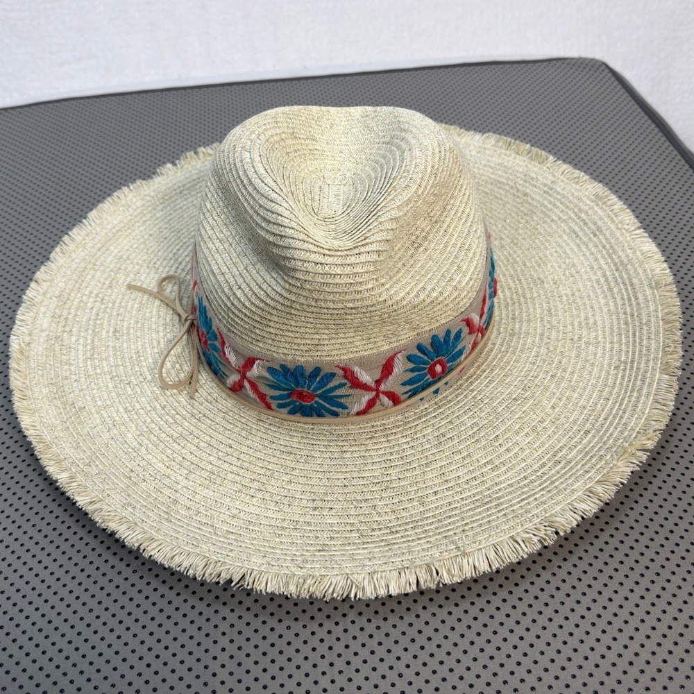 Sun N Sand Womens Straw Sun Hat OS Beige Floral Boho Beach UPF 50+